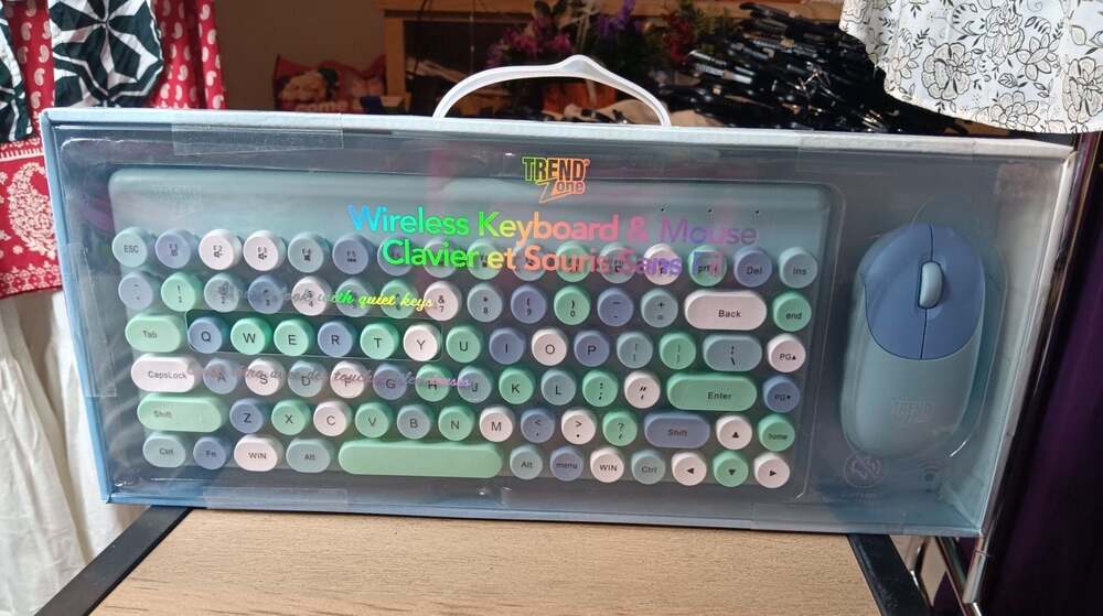 TrendZone Wireless Keyboard and Mouse Combo with Retro Round Keycaps
